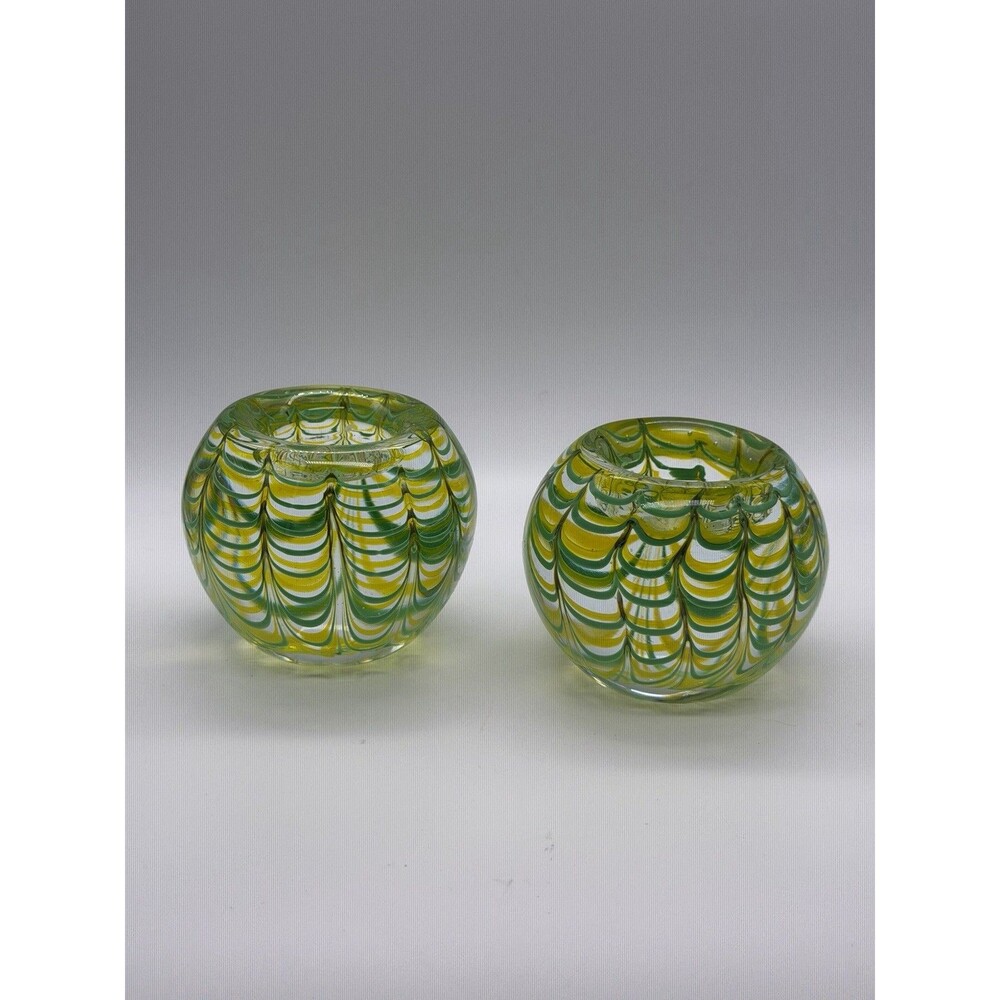 Vintage Gorgeous Designs China Yellow & Green Glass Tea Light Holders